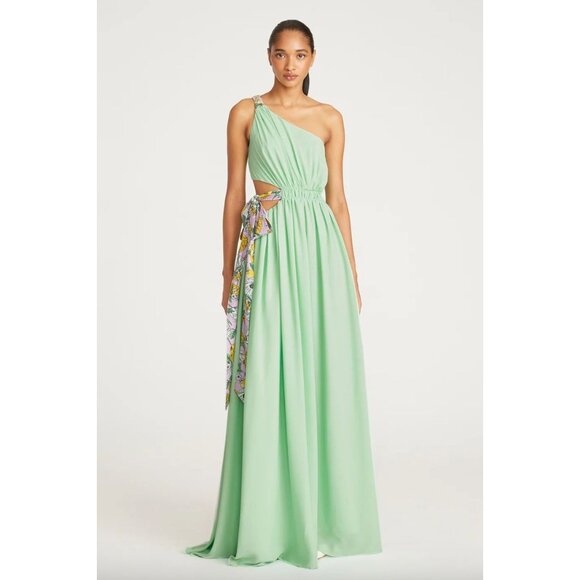 AMUR Zela One Shoulder Tie Waist Gown Fresh Mint Womens Size 0 - Picture 1 of 12